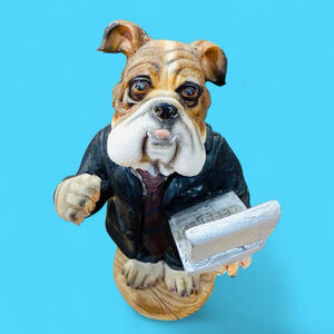 English Bulldog Figurine Office Worker Dog Laptop Funny Desk Decor Resin 5” EUC